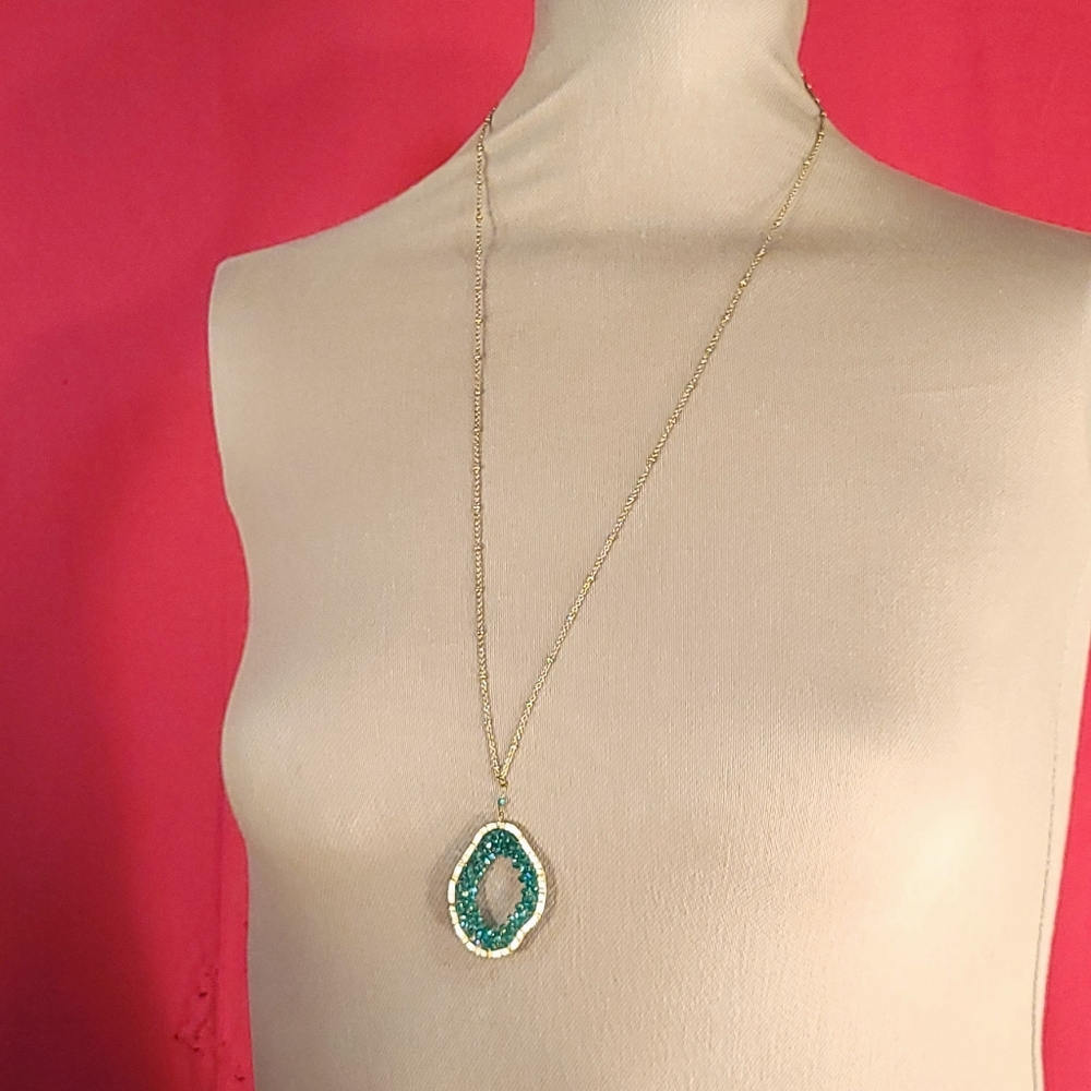 Teal Blue Crystal Beaded Necklace - Picture 3 of 11